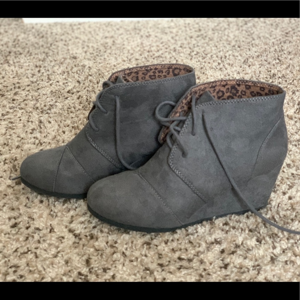 Faux suede wedge booties